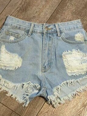 Women’s Denim Shorts, Shein, Distressed Light Wash Shorts, Size 26